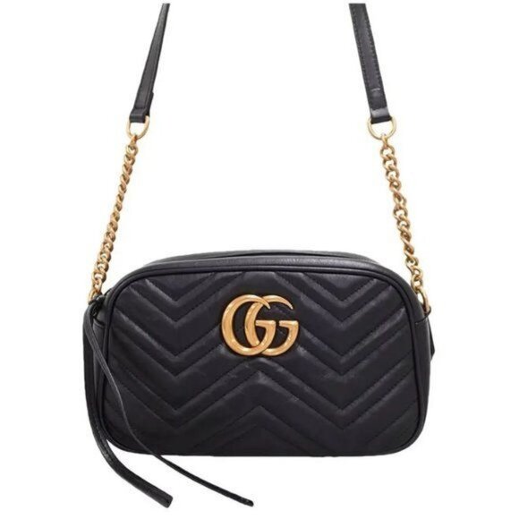 Gucci Handbags - Authentic GUCCI Marmont GG Camera Bag Calfskin Crossbody Chain Shoulder Black